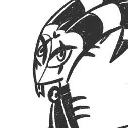 a drawing of blitzo from helluva boss sticking out his tongue.